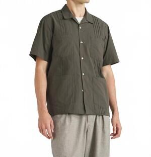 NEW UNIVERSAL WORKS dwight short sleeve overshirt in olive